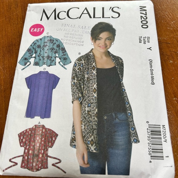 McCall's M7200 Sewing Pattern small - small - medium- - Picture 1 of 8